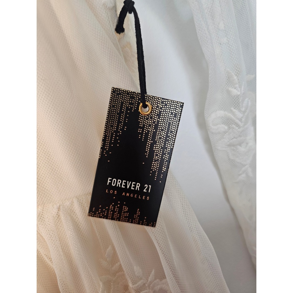 [Cottagecore] Forever 21 Floral Lace Mini Dress Womens L Cream Open Back‎ NWT - Picture 6 of 12